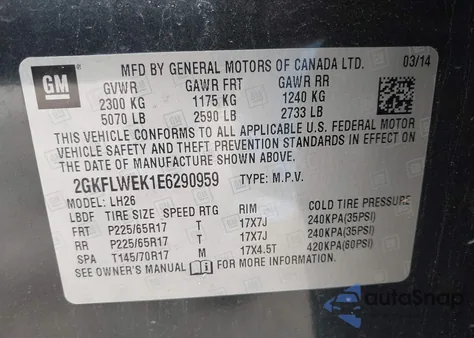 2014 GMC Terrain Sle-2 from USA, damaged, VIN 2GKFLWEK1E6290959